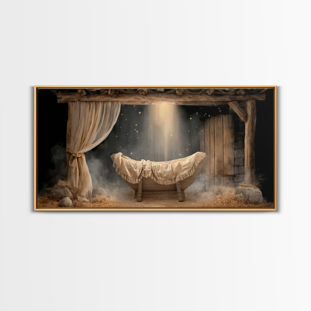 Holy Night Cradle | Framed Canvas Print | Christian Art Prints | Christmas Canvas Wall Art | Framed Christmas Art | Christian Decoration