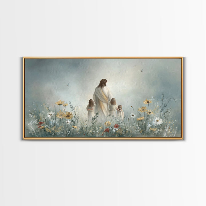 Heavenly Meadow, Framed Canvas Print, Christian Wall Art, Jesus Painting, Christian Art Canvas, Large Christian Painting, Christian Christm