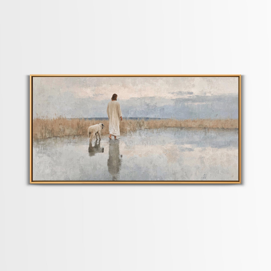 Still Waters Guide – Framed Canvas Print – Christian Art Canvas – Christian Wall Art – Jesus Painting – Abstract Christian Art – Christian