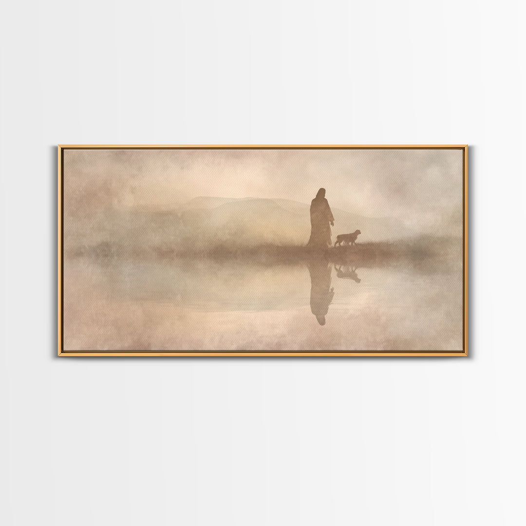 Shepherd In The Mist - Framed Canvas Print - Christian Art Canvas - Christian Christmas Art - Jesus Painting - Christian Wall Art