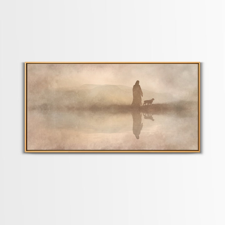 Shepherd In The Mist - Framed Canvas Print - Christian Art Canvas - Christian Christmas Art - Jesus Painting - Christian Wall Art