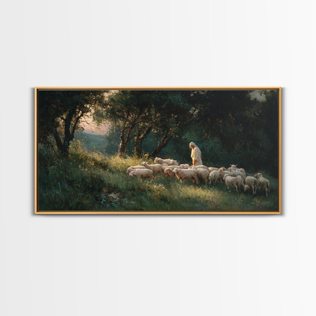 Shepherds Of Light - Framed Canvas Print - Christian Wall Art - Jesus Painting - Pastoral Scenery - Christian Christmas Art