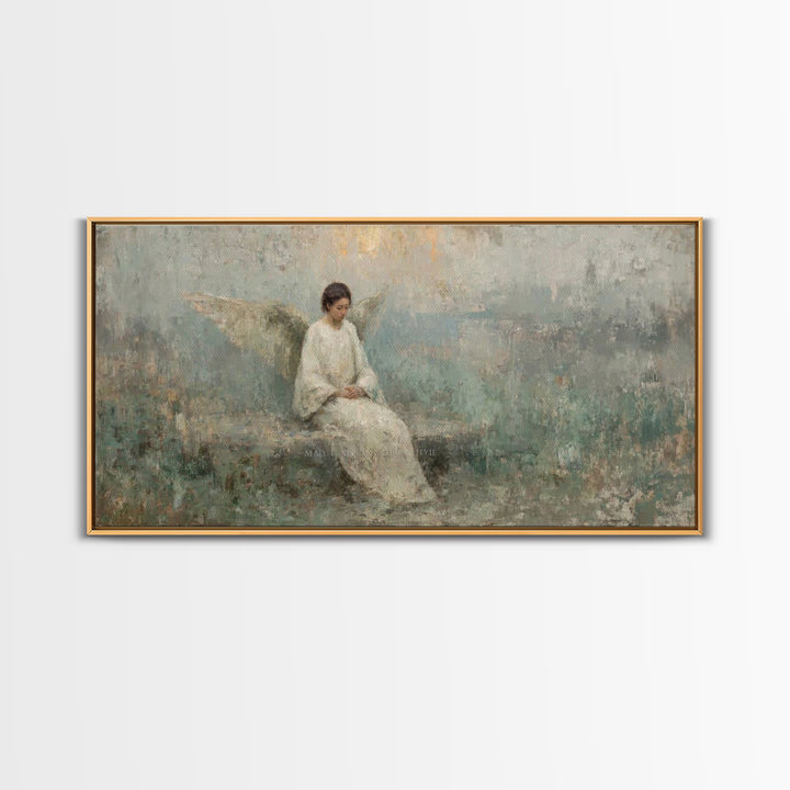 Silent Guardian - Framed Canvas Print - Christian Art Canvas - Angel Christian Art - Christian Wall Art - Subtle Christian Art
