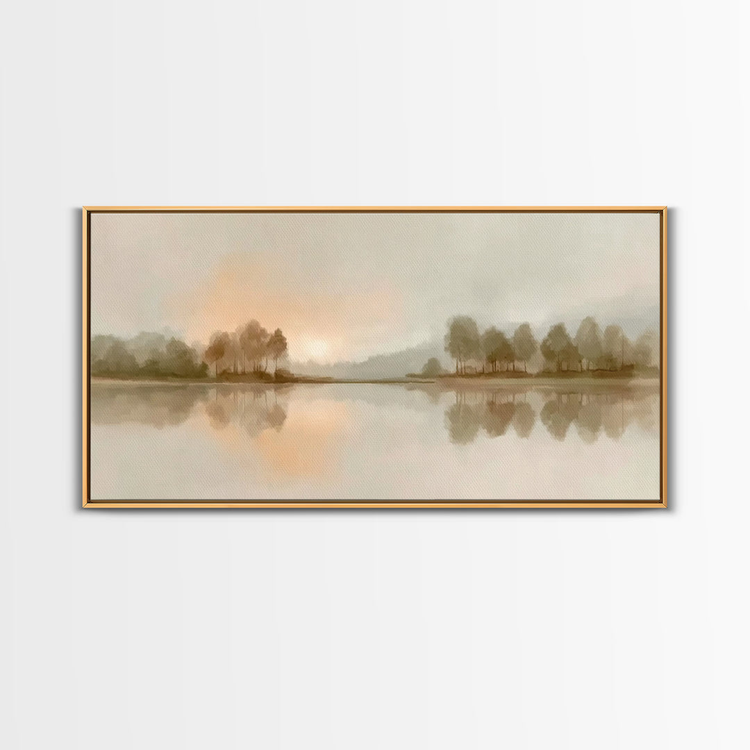 Still Waters Glow - Framed Canvas Print - Christian Wall Art - Minimalist Christian Art - Christian Art Print - Pastoral Scenery