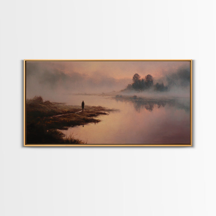 River Dawn Solitude | Framed Canvas Print | Christian Art Canvas | Jesus Painting | Christian Wall Art | Vintage Christian Art | Christian