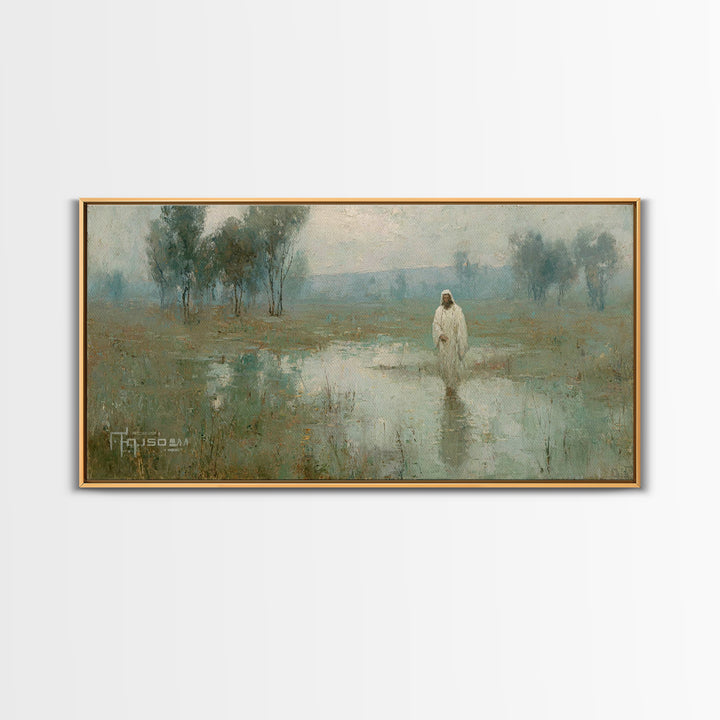 Silent Meadow Light – Framed Canvas Print – Christian Art Canvas – Jesus Painting – Christian Wall Art – Vintage Christian Painting – Chris