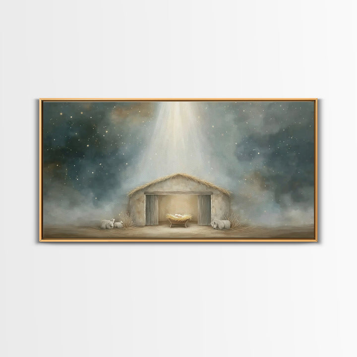 Starry Manger Peace – Framed Canvas Print – Christian Art Canvas – Christmas Art Prints – Christian Christmas Decor – Modern Christian Art