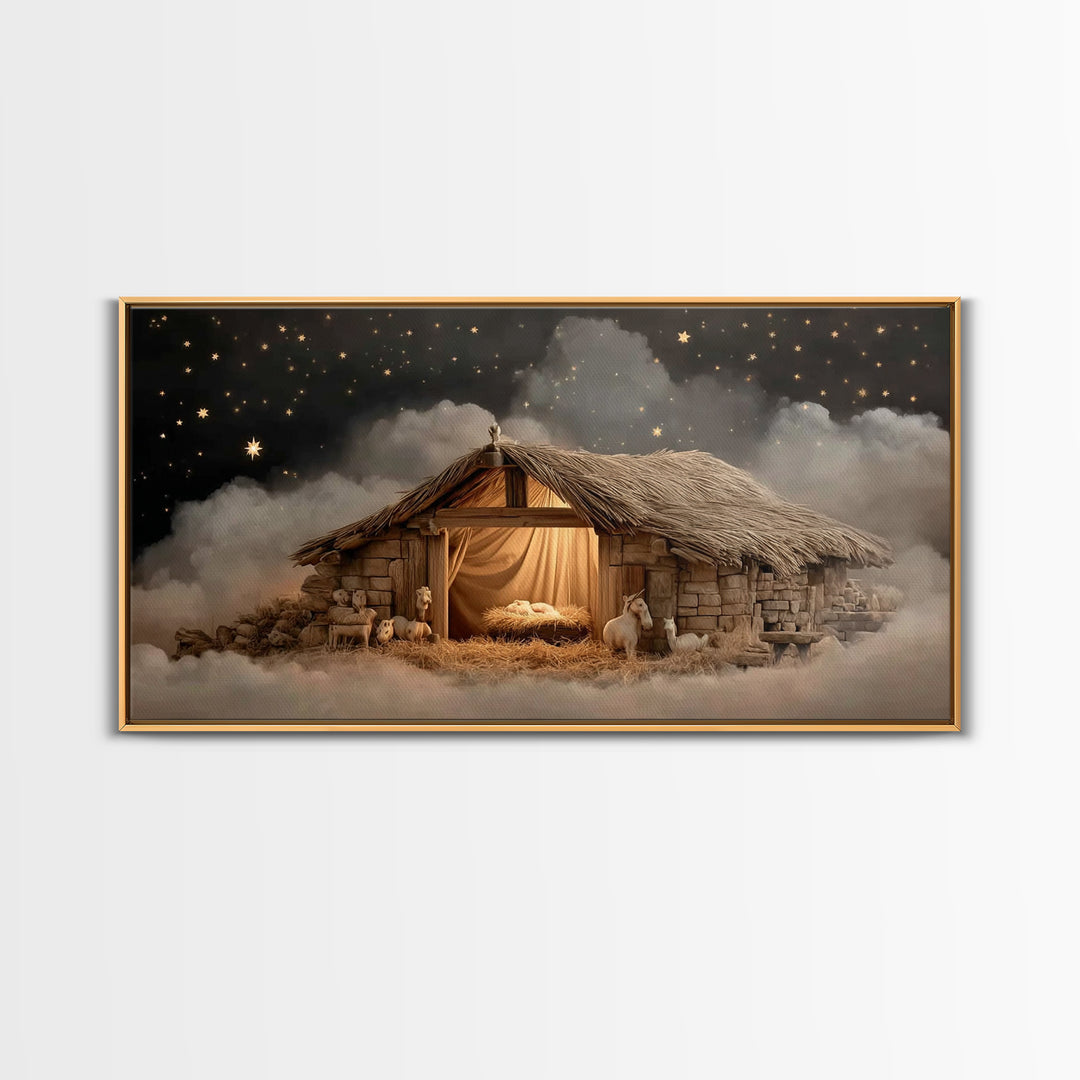Holy Night Peace – Framed Canvas Print – Christian Art Canvas – Jesus Painting – Christmas Wall Art – Christian Christmas Art – Christian D