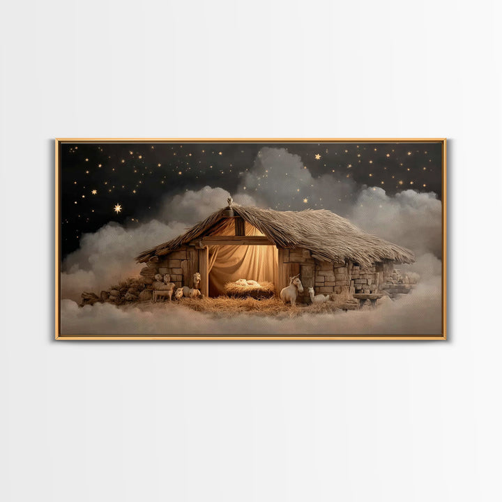 Holy Night Peace – Framed Canvas Print – Christian Art Canvas – Jesus Painting – Christmas Wall Art – Christian Christmas Art – Christian D