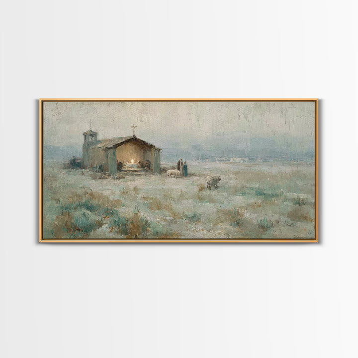 Humble Shelter – Framed Canvas Print – Christian Christmas Art – Christian Wall Art – Christmas Art – Christian Art Canvas – Christian Deco