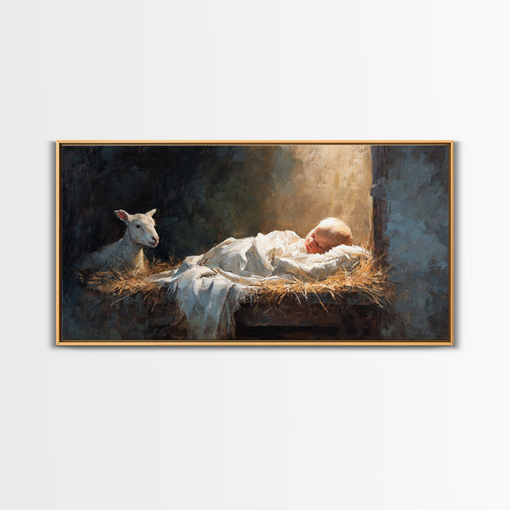 Holy Cradle Light – Framed Canvas Print – Christian Wall Art – Jesus Painting – Christian Art Canvas – Christian Christmas Art – Christian