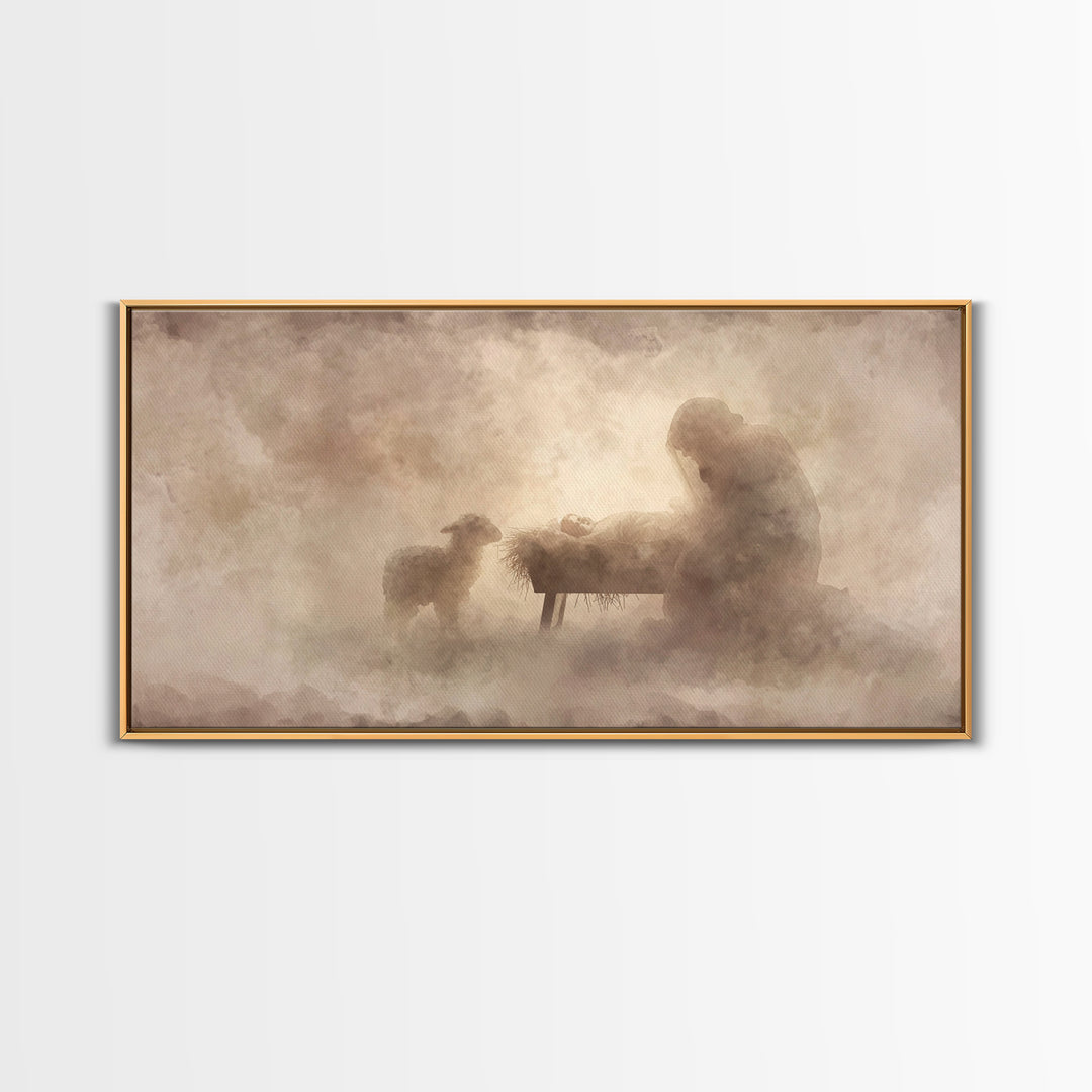 Holy Night Serenity, Framed Canvas Print, Christian Wall Art, Christian Art Canvas, Jesus Painting, Christian Christmas Art