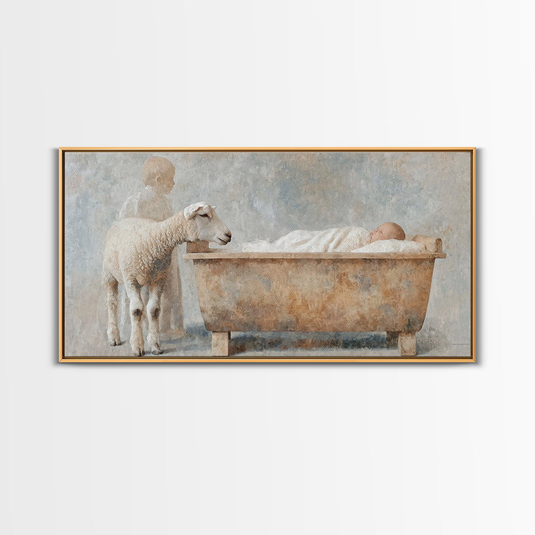 Lamb Of Peace | Framed Canvas Print | Christian Wall Art | Jesus Painting | Christian Art Canvas | Vintage Christmas Art | Christian Christ