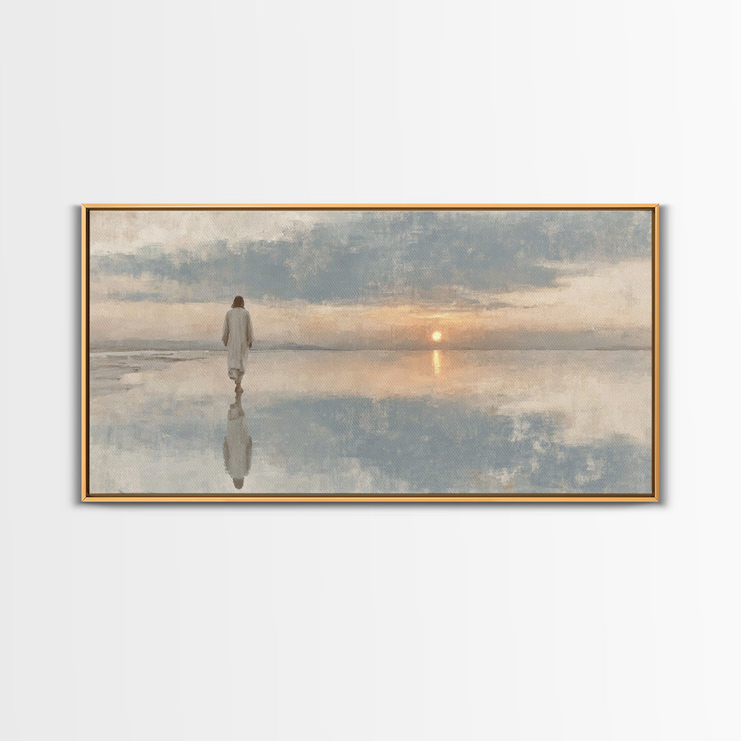 Silent Footsteps – Framed Canvas Print | Christian Art Print | Christian Wall Art | Minimalist Christian Art | Jesus Painting | Christian D