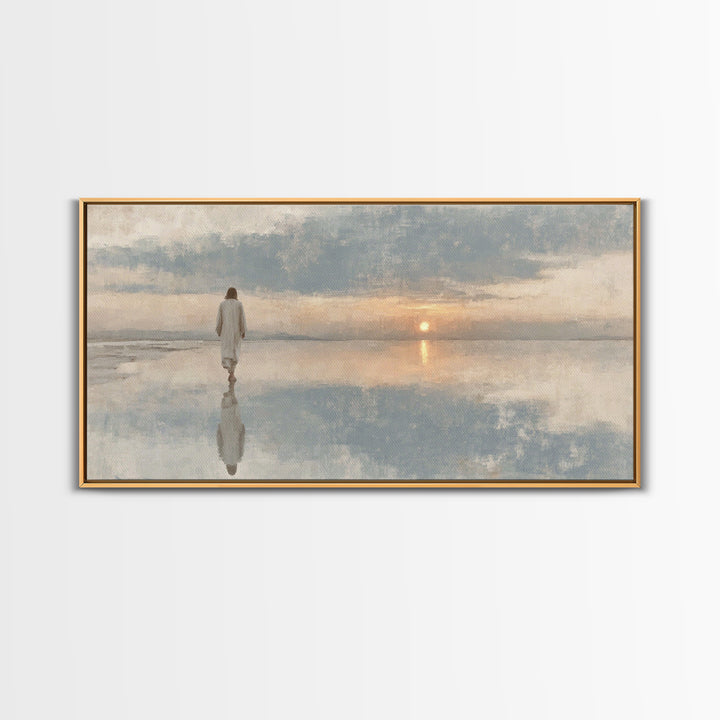 Silent Footsteps – Framed Canvas Print | Christian Art Print | Christian Wall Art | Minimalist Christian Art | Jesus Painting | Christian D