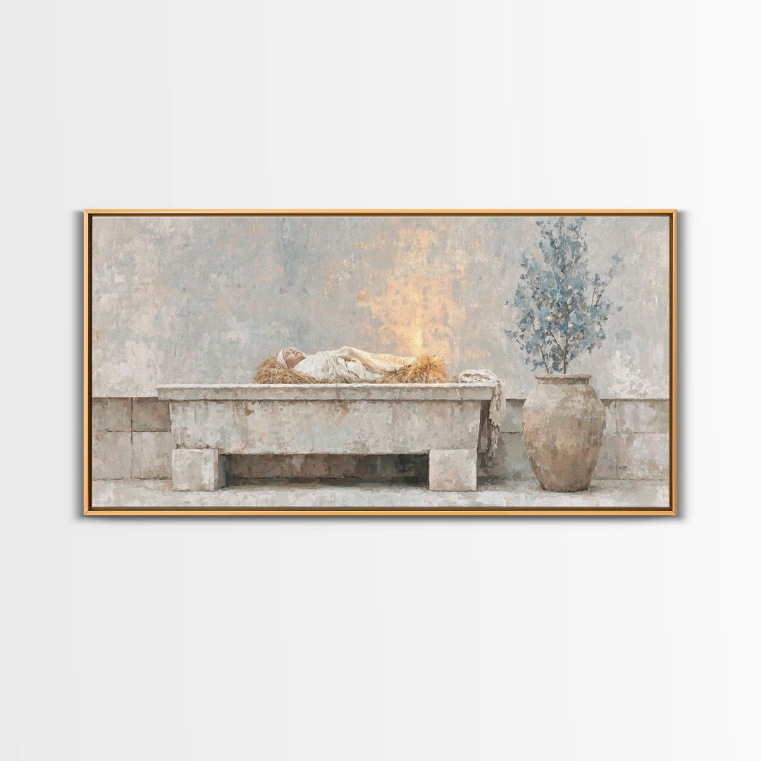 Nativity Dawn – Framed Canvas Print | Christian Christmas Art | Christmas Wall Art | Jesus Christmas Art | Christian Art Canvas | Christmas