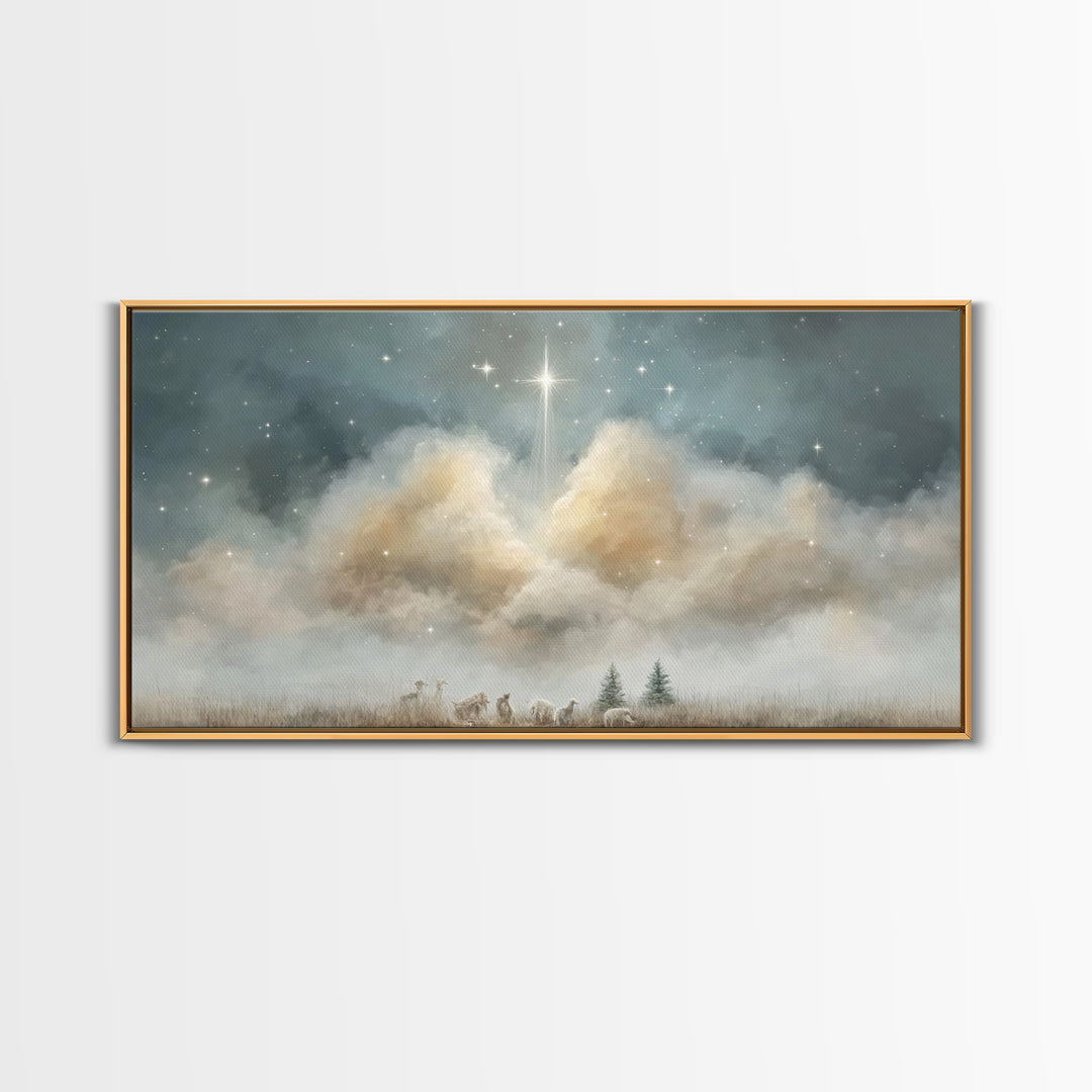 Shepherds Beneath Glory – Framed Canvas Print – Christian Christmas Art – Christian Art Work – Christmas Canvas Wall Art – Christian Decor