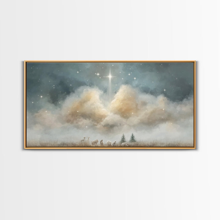 Shepherds Beneath Glory – Framed Canvas Print – Christian Christmas Art – Christian Art Work – Christmas Canvas Wall Art – Christian Decor