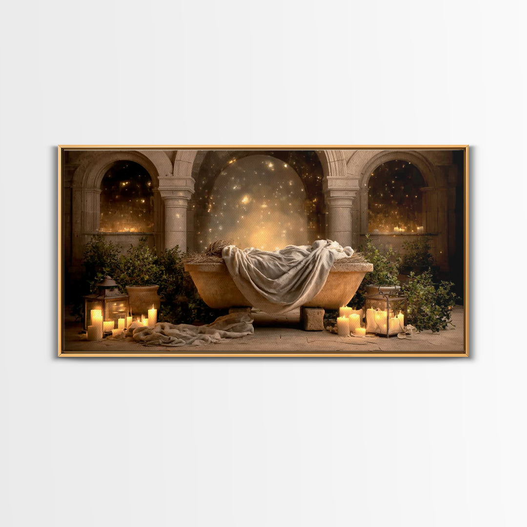 Holy Night Cradle – Framed Canvas Print – Christmas Wall Art – Christian Art Canvas – Christian Christmas Art – Christian Gift Ideas