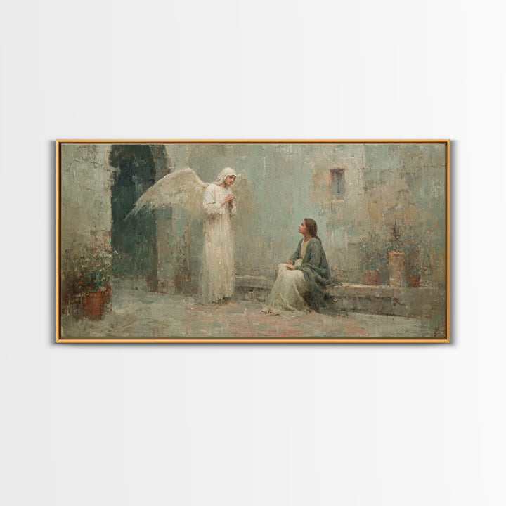 Courtyard Angel – Framed Canvas Print – Christian Art Canvas – Vintage Christian Art – Christian Wall Art – Christian Christmas Art