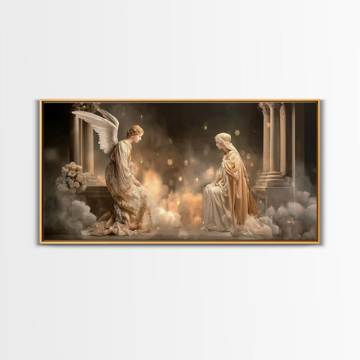 Golden Annunciation, Framed Canvas Print, Christian Wall Art, Jesus Painting, Christian Art Canvas, Christian Christmas Art, Christian Deco