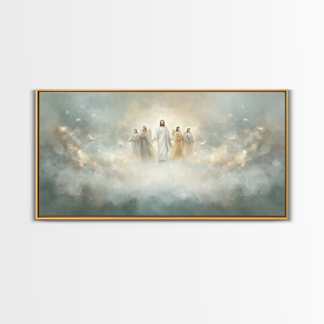 Clouds Of Glory, Framed Canvas Print, Christian Art Canvas, Jesus Painting, Christian Wall Art, Christian Christmas Decor, Modern Christian