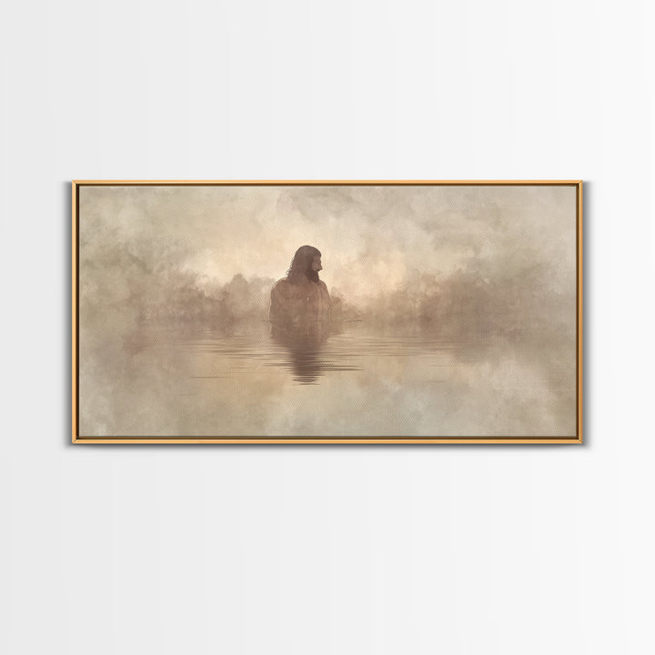 Solitude In Mist – Framed Canvas Print – Christian Art Print – Minimalist Christian Art – Jesus Painting – Christian Wall Art – Modern Chri