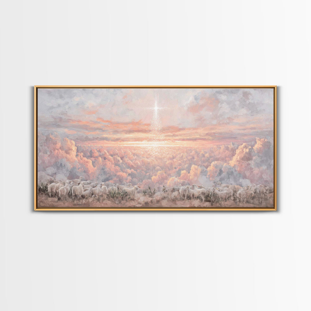 Shepherds Of Dawn - Framed Canvas Print - Christian Art Print - Christmas Wall Art - Modern Christmas Art - Christian Gift Ideas