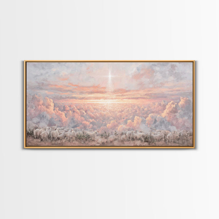Shepherds Of Dawn - Framed Canvas Print - Christian Art Print - Christmas Wall Art - Modern Christmas Art - Christian Gift Ideas