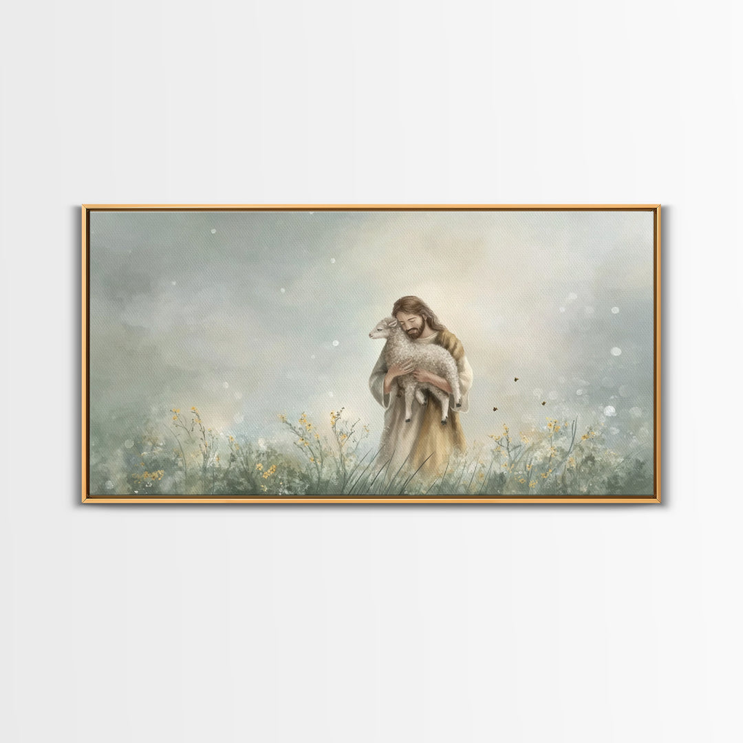 Gentle Shepherd Peace - Framed Canvas Print - Christian Art Print - Modern Christian Art - Jesus Painting - Subtle Christian Art