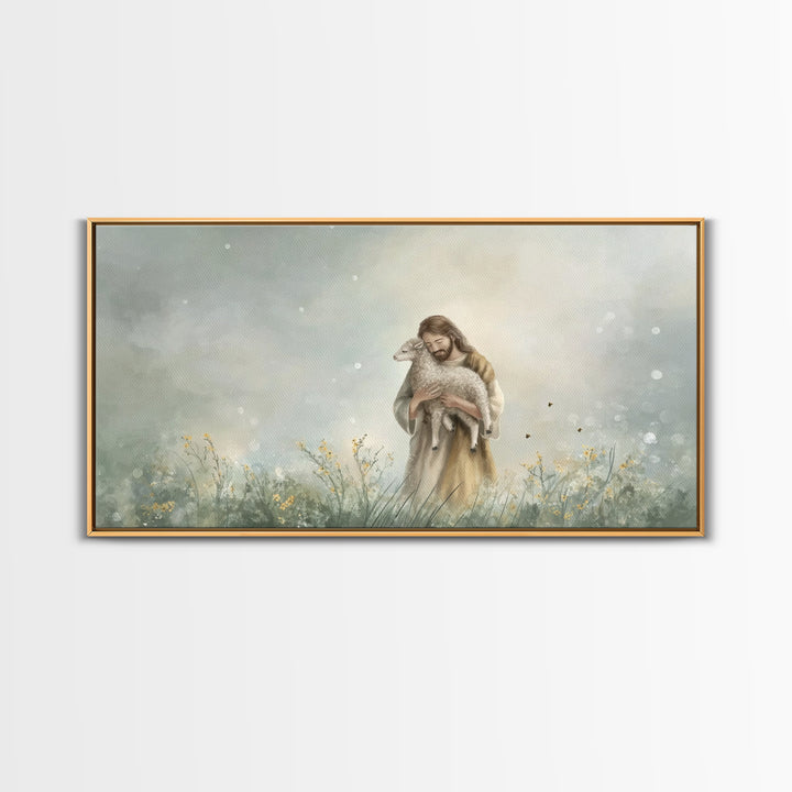 Gentle Shepherd Peace - Framed Canvas Print - Christian Art Print - Modern Christian Art - Jesus Painting - Subtle Christian Art