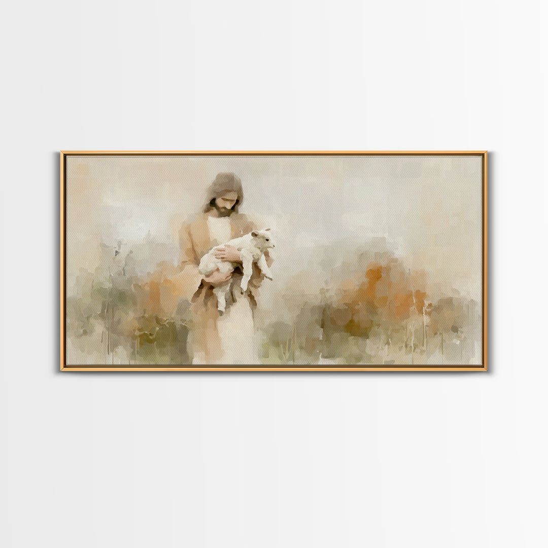Pastoral Mercy Light - Framed Canvas Print - Christian Wall Art - Large Christian Painting - Jesus Canvas Art - Christian Decor