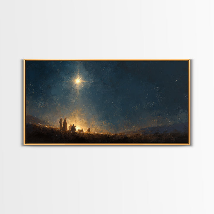 Night Of Promise - Framed Canvas Print - Christian Art Painting - Moody Christmas Art - Christian Christmas Decor - Christian Wall Art