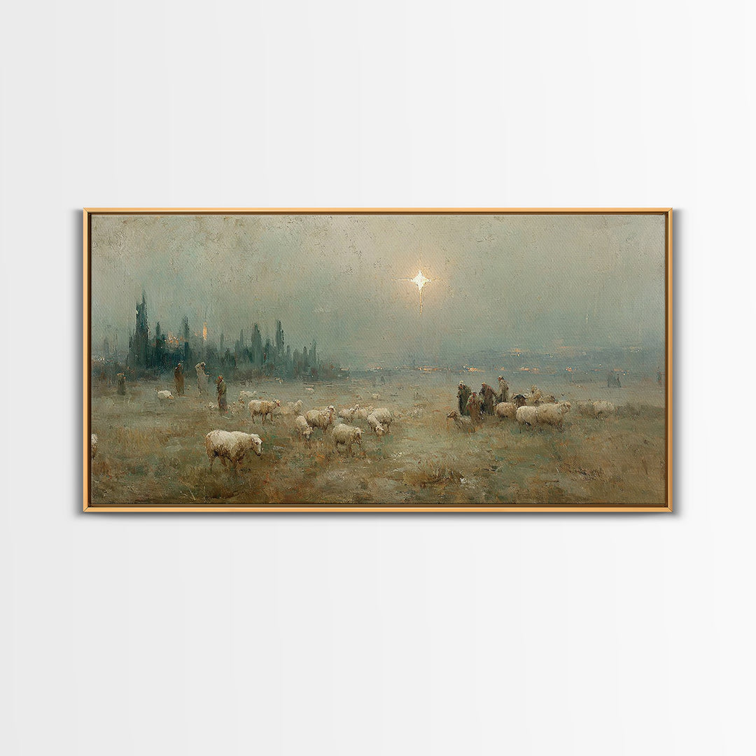Shepherds’ Vigil – Framed Canvas Print – Christian Art – Christmas Canvas Wall Art – Christian Wall Art – Vintage Christmas Art – Christmas