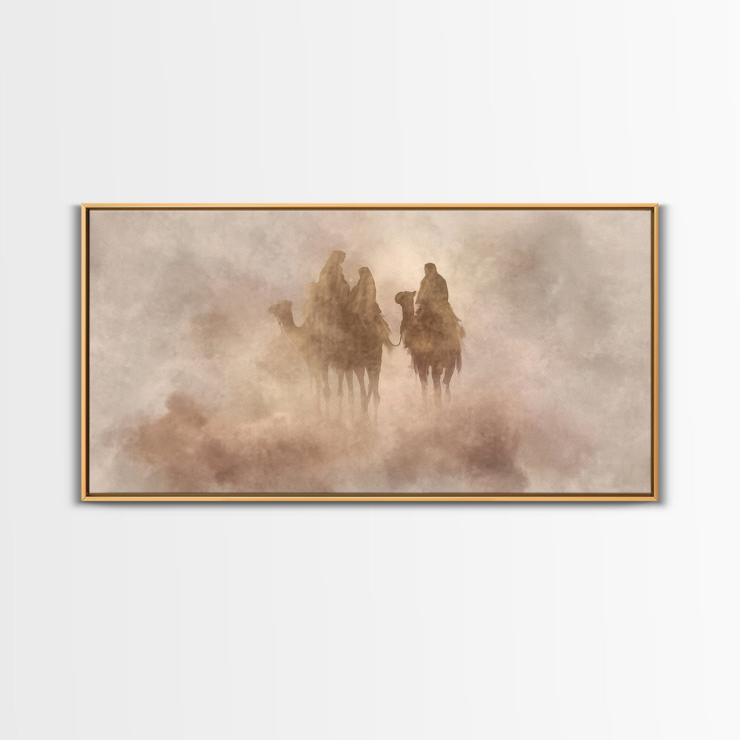 Desert Pilgrims – Framed Canvas Print – Christian Art Canvas – Christian Christmas Art – Moody Christian Art – Christmas Wall Art – Modern