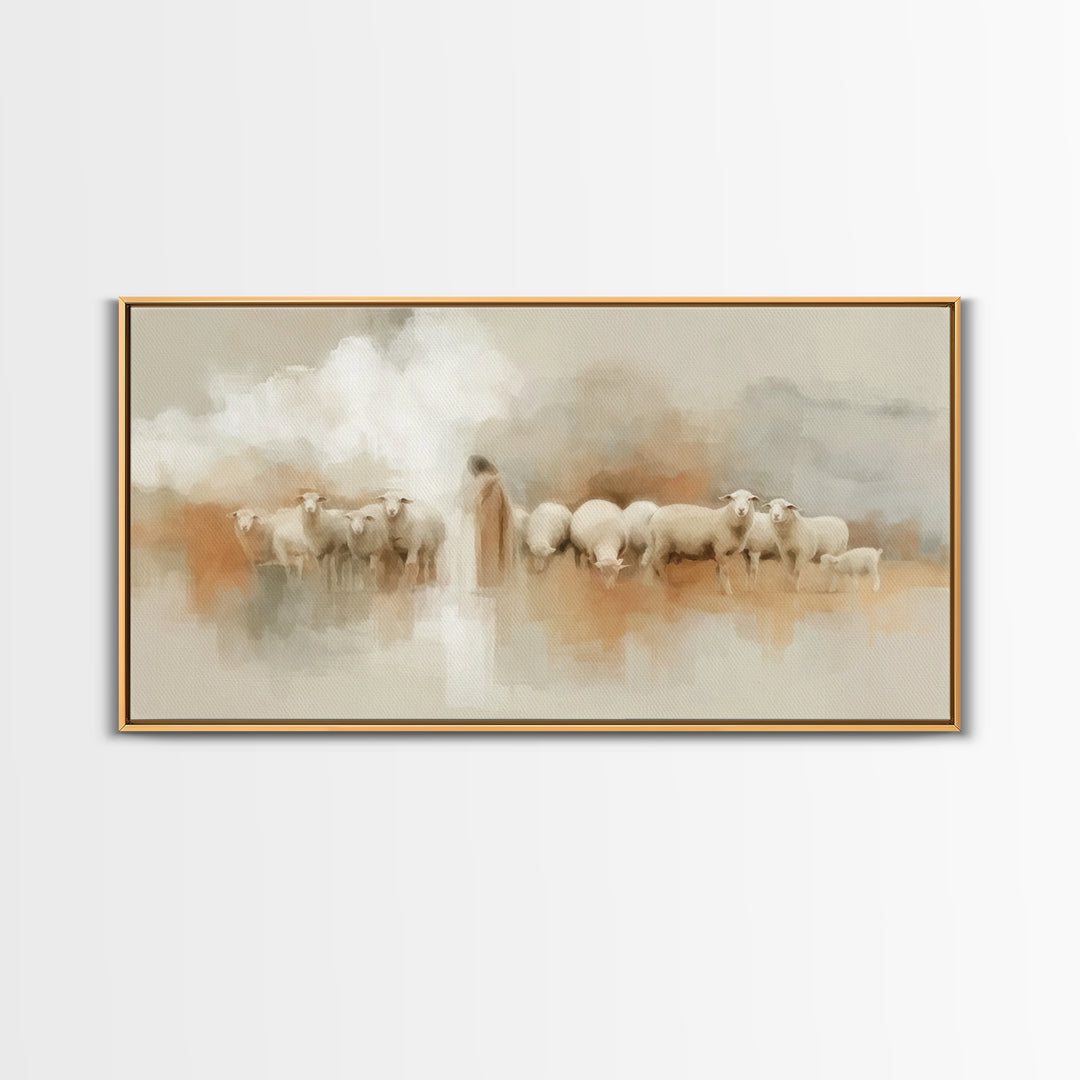 Gentle Shepherd Watch - Framed Canvas Print - Christian Art Work - Christian Art Canvas - Christmas Art Framed - Christian Decorations