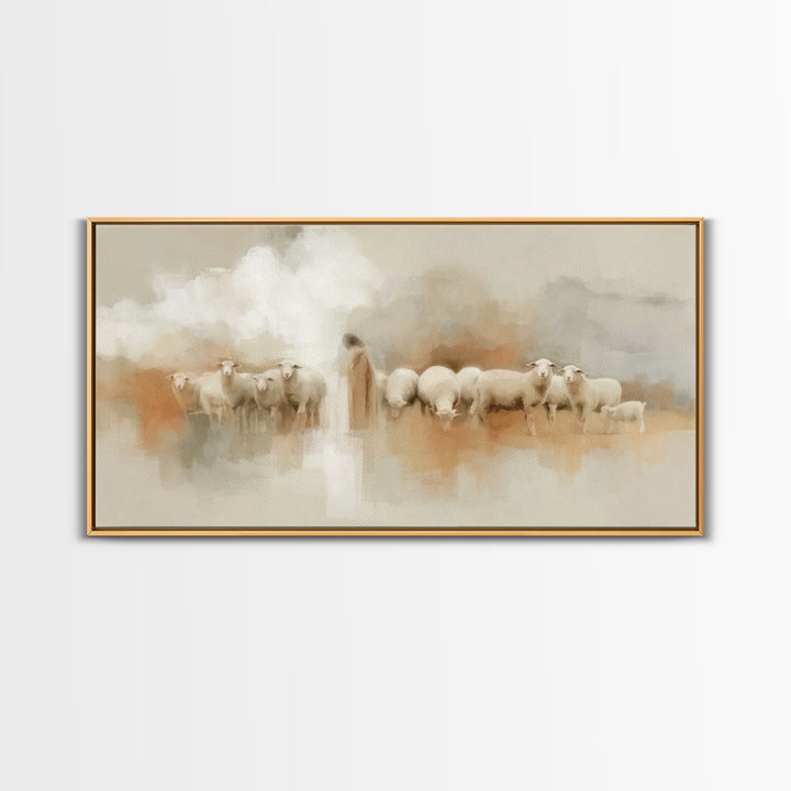 Gentle Shepherd Watch - Framed Canvas Print - Christian Art Work - Christian Art Canvas - Christmas Art Framed - Christian Decorations