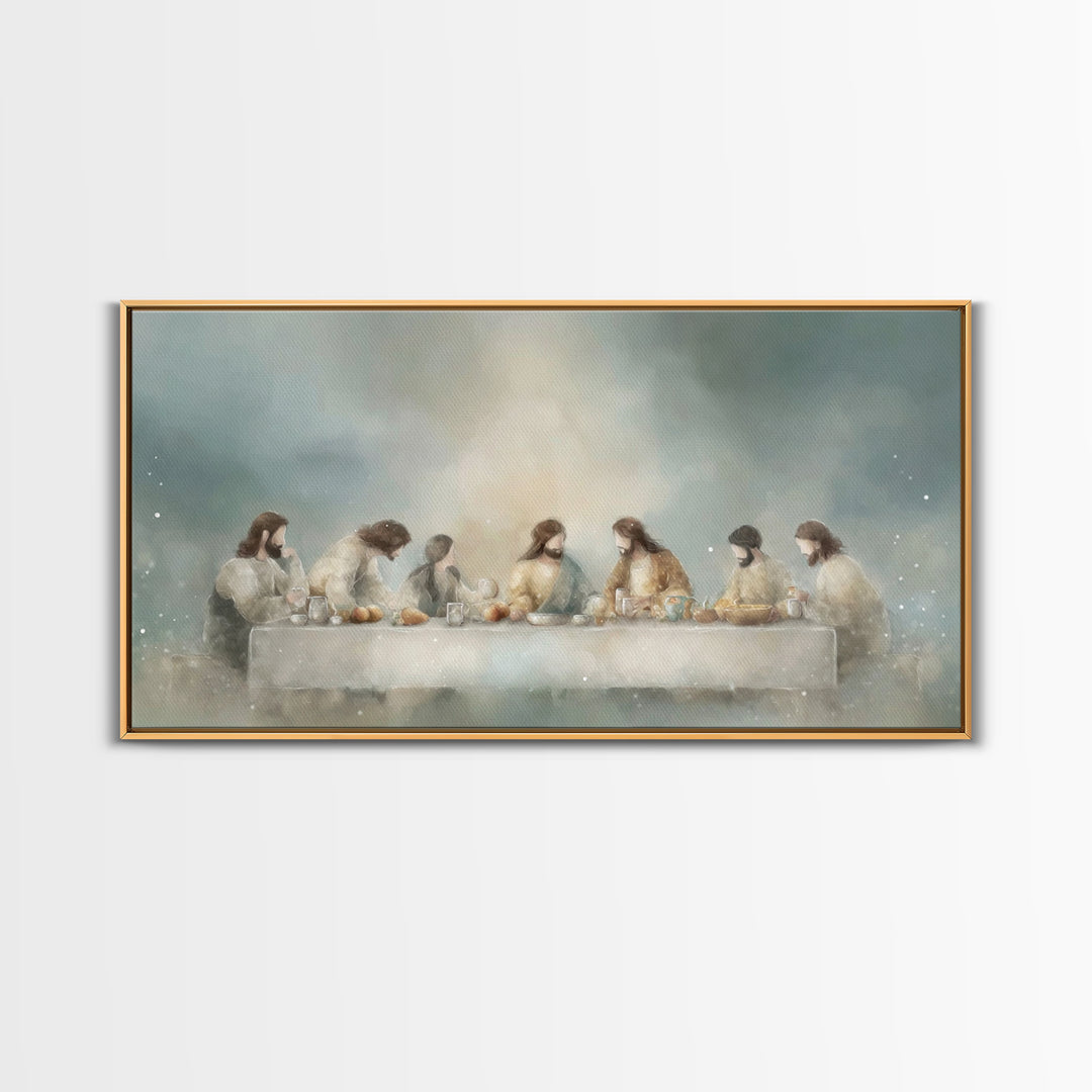 Sacred Supper Light, Framed Canvas Print, Christian Art Canvas, Christian Wall Art, Modern Christian Art, Jesus Painting, Christmas Art Pri