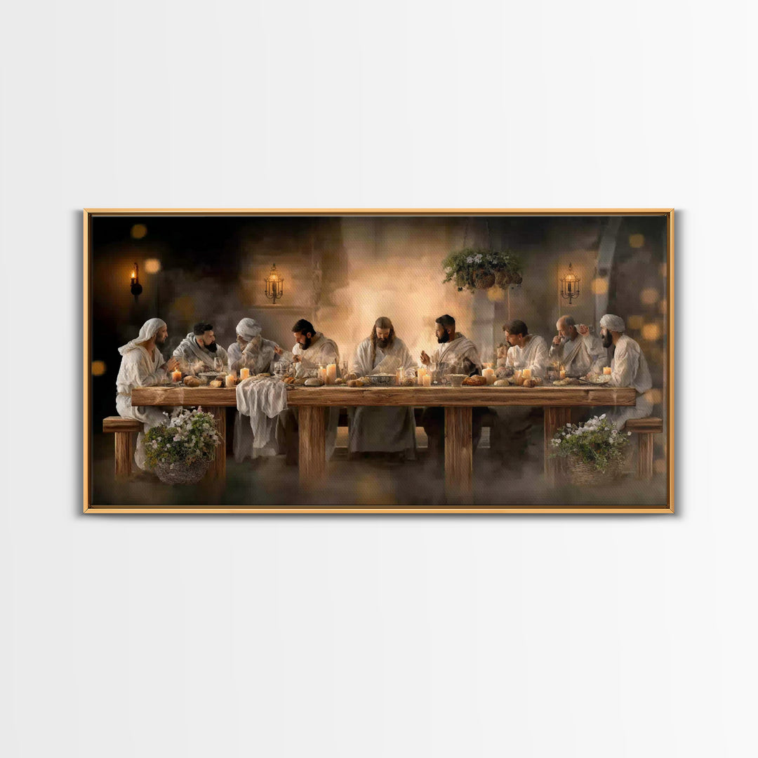 Desert Supper Glow, Framed Canvas Print, Christian Wall Art, Christian Art Canvas, Jesus Painting, Christian Christmas Art, Modern Christia