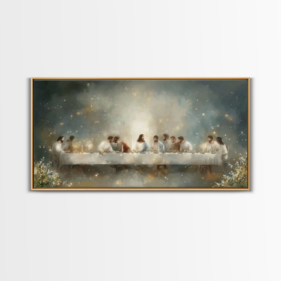 Luminous Last Supper – Framed Canvas Print – Christian Wall Art – Christian Art Print – Jesus Painting – Christmas Art Prints – Modern Chri