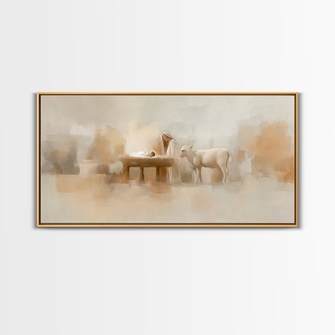 Gentle Manger Grace | Framed Canvas Print | Christian Art Canvas | Christian Wall Art | Birth Of Jesus Painting | Christmas Art | Christian