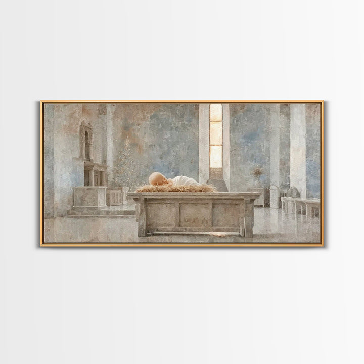 Sanctuary Manger Stillness | Framed Canvas Print | Christian Wall Art | Christian Art Canvas | Christian Christmas Art | Christmas Wall Art