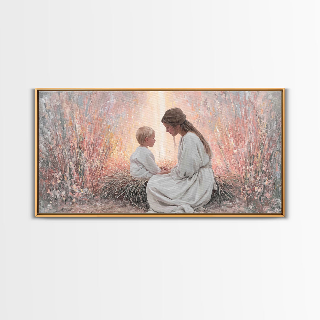 Mother’s Devotion | Framed Canvas Print | Christian Art Canvas | Christian Wall Art | Christian Christmas Art | Jesus Painting | Christian