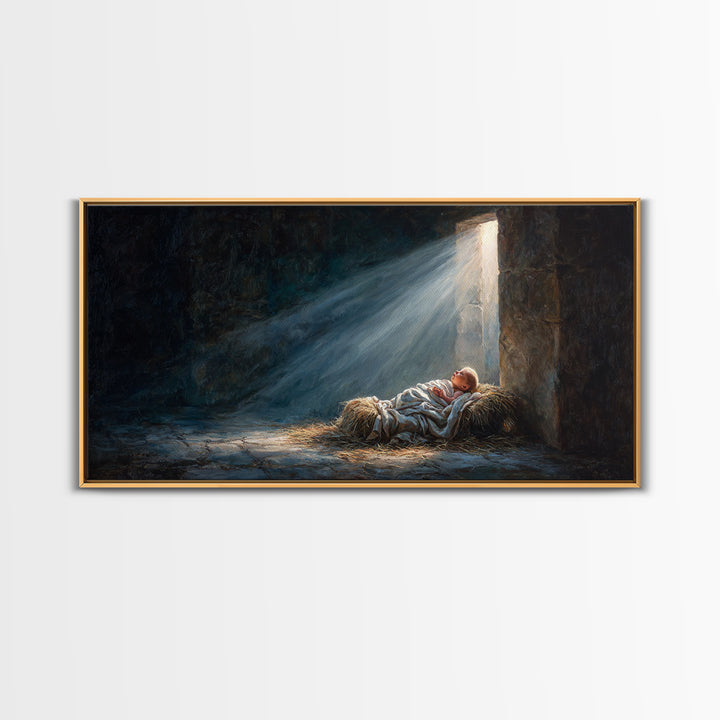 Manger Light Peace – Framed Canvas Print – Christian Art Canvas – Christmas Wall Art – Jesus Painting – Christian Christmas Art – Christian
