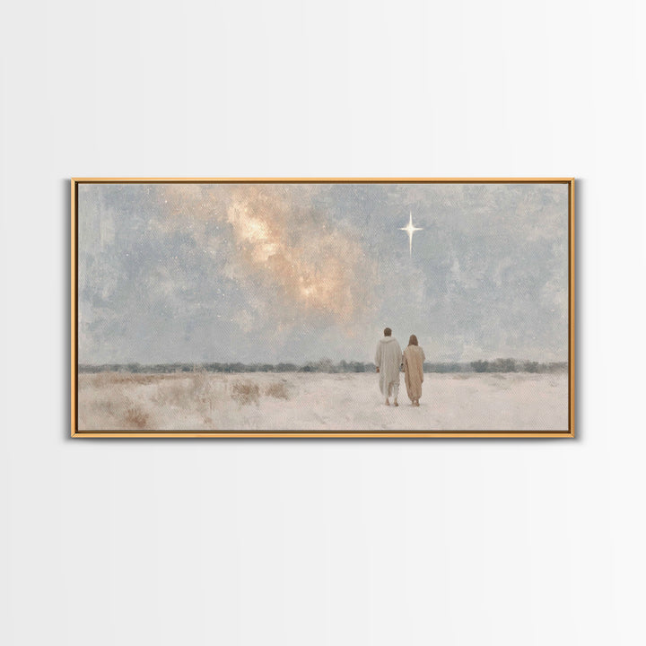Walking By Starlight – Framed Canvas Print – Christian Wall Art – Minimalist Christian Art – Christian Art Print – Christian Christmas Art