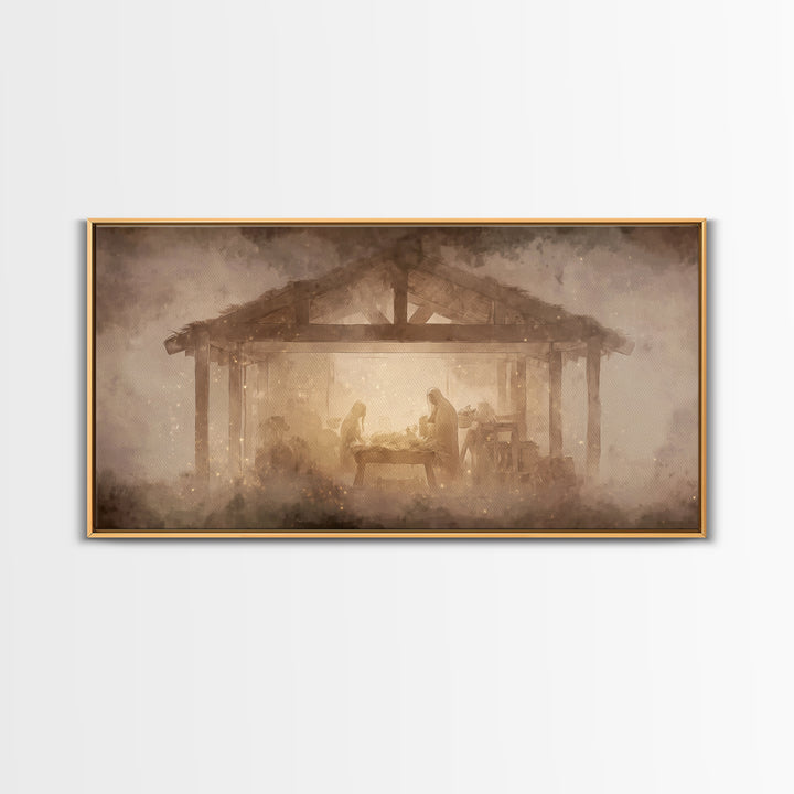 Nativity Glow – Framed Canvas Print – Christian Wall Art – Christmas Canvas Wall Art – Christian Art Print – Vintage Christmas Art – Christ