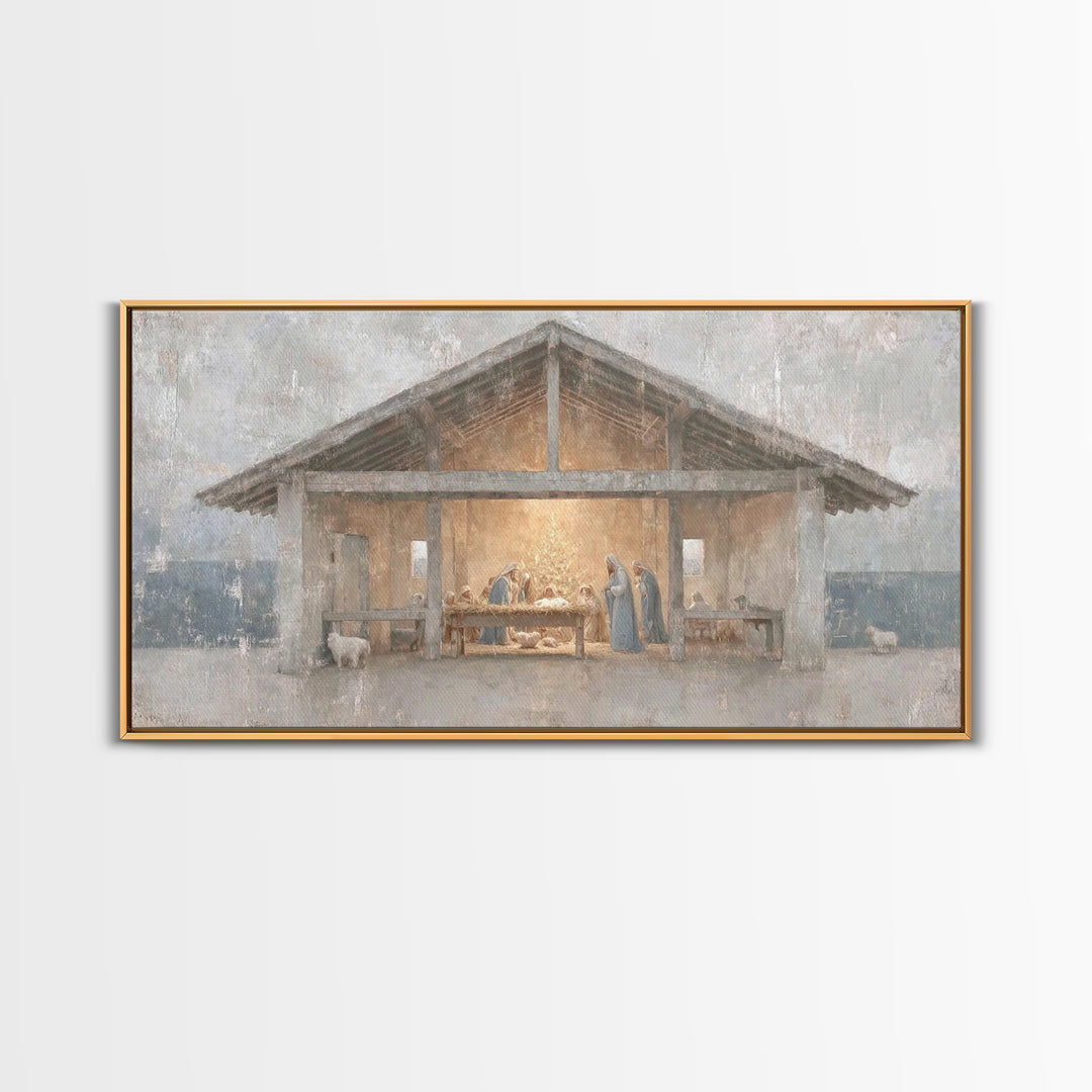 Silent Adoration – Framed Canvas Print – Christian Art Print – Christian Wall Art – Jesus Christmas Art – Christmas Art Work – Framed Chris