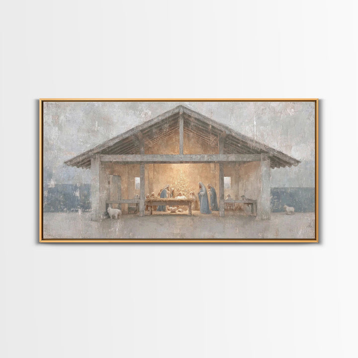 Silent Adoration – Framed Canvas Print – Christian Art Print – Christian Wall Art – Jesus Christmas Art – Christmas Art Work – Framed Chris