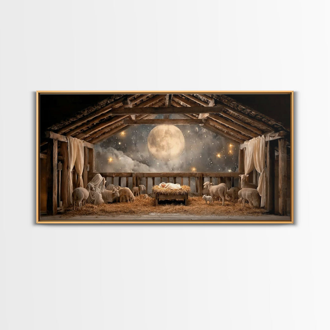 Sacred Night Peace – Framed Canvas Print – Christmas Wall Art – Christian Art Canvas – Jesus Painting – Christian Christmas Art – Christian