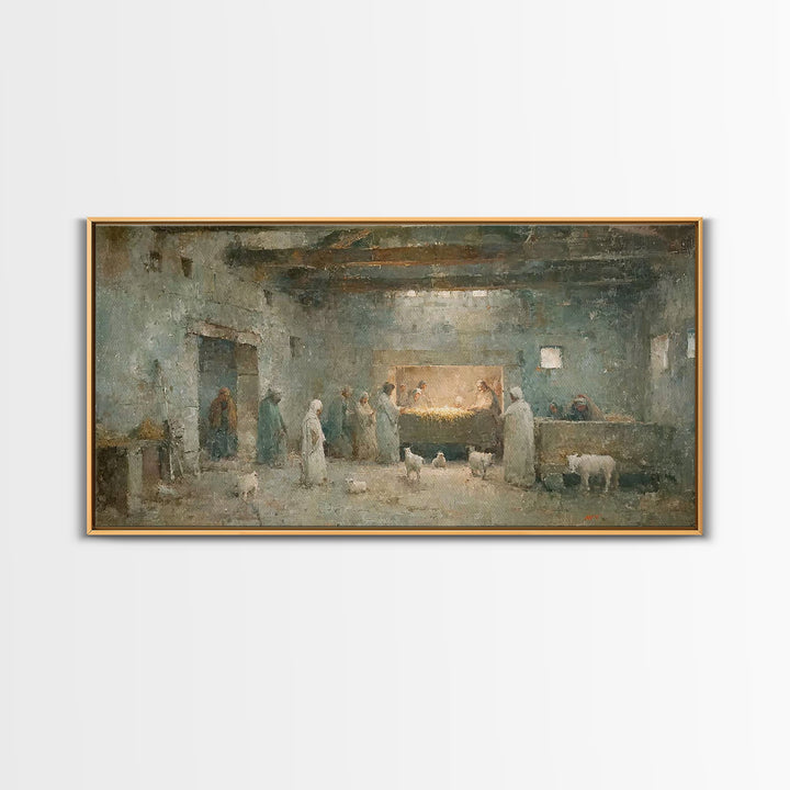 Shepherds Of Light – Framed Canvas Print – Christian Wall Art – Jesus Painting – Christmas Art – Christian Decor – Christian Christmas